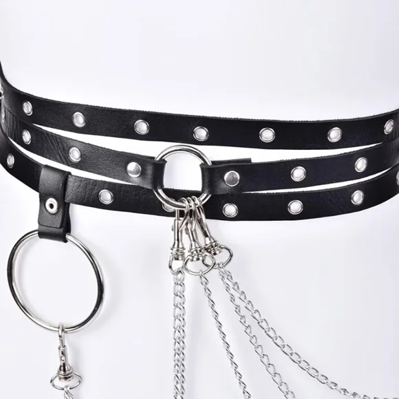 Woman's Black Waist Belt With Chain - Picture 7 of 7